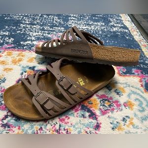 Brown BIRKENSTOCK Women’s Slide Sandals Size 38 2-Buckle Straps Flat EUC